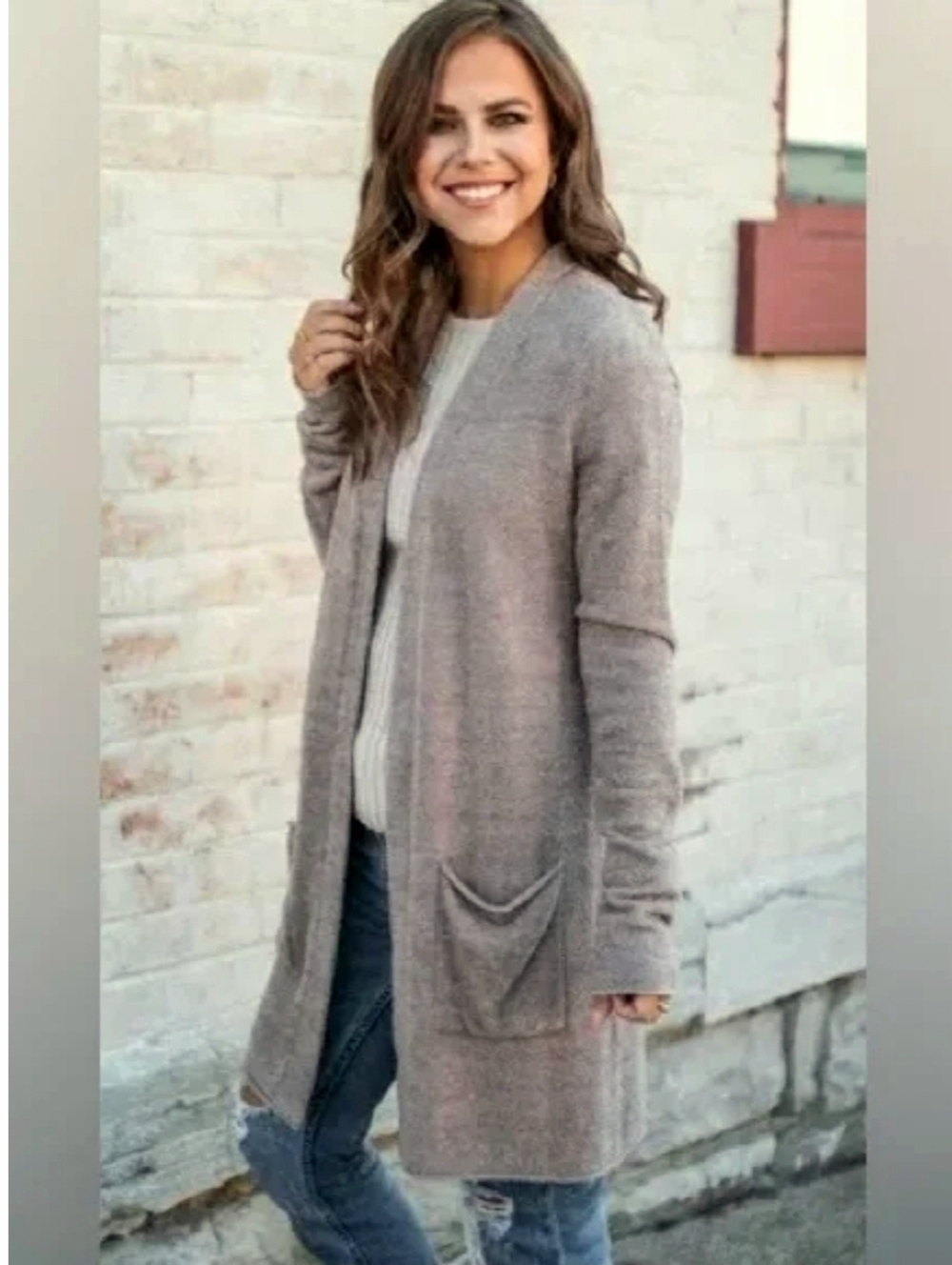 Barefoot Dreams Ultralite Long Cardigan in Beach Rock XL